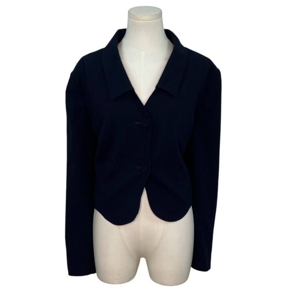 Un Jour Ailleurs Womens Navy Blue Button-Up Cropped Blazer Jacket Sz 18 - New